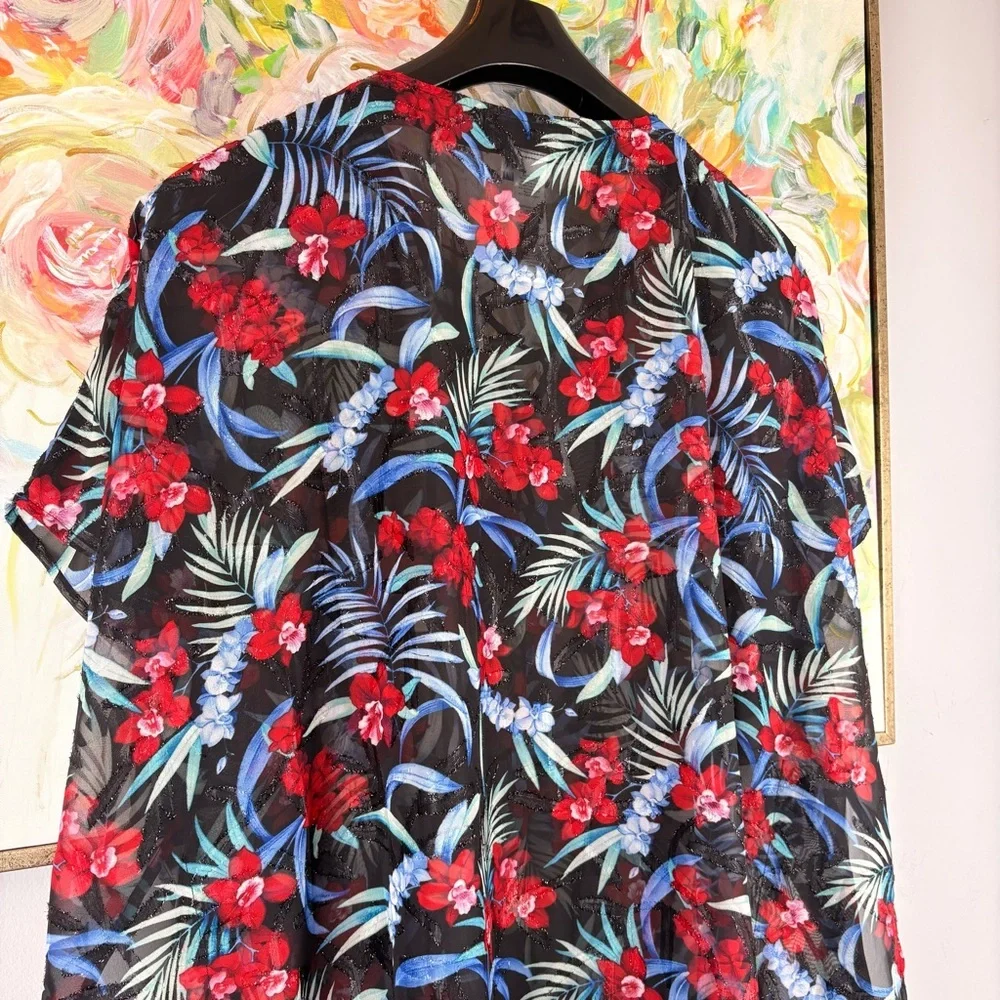 Tommy Bahama Black Floral Lace-Up Swim Coverup